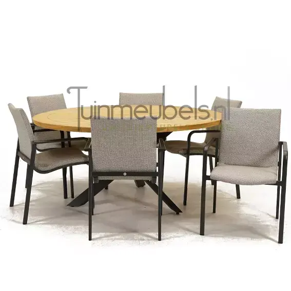 Tuinstoel Anzio dining Soft grey met Prado 160 cm teaktafel, tuinmeubels.nl, foto 1