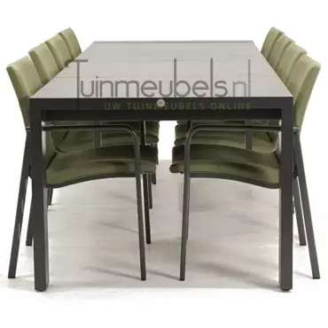 Tuinstoel Anzio Forest Green 8 stoelen met rialto aluminium tafel 262 x 329 cm, tuinmeubels.nl, foto 3