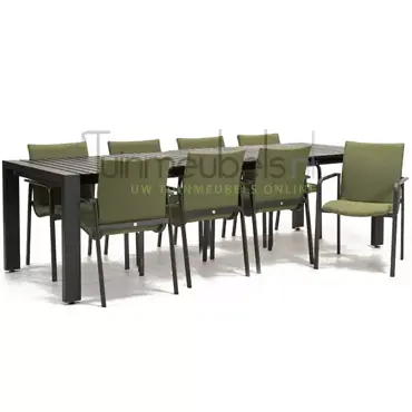 Tuinstoel Anzio Forest Green 8 stoelen met rialto aluminium tafel 213 x 269 cm, tuinmeubels.nl, foto 1