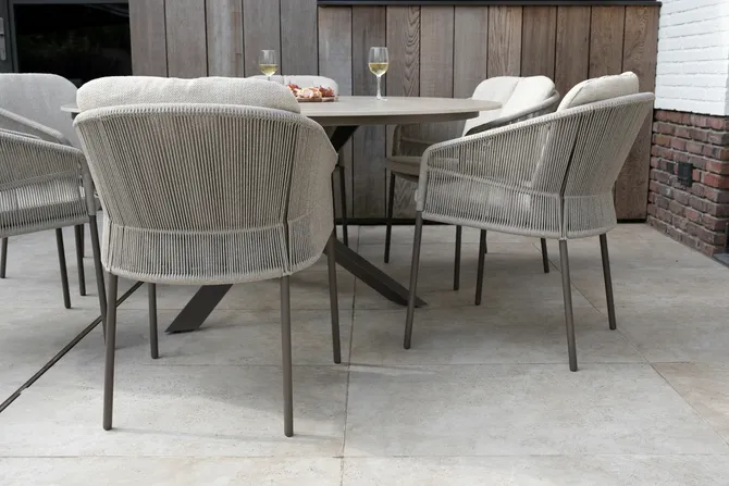 Donato Ø160 cm met 6x Florence dining stoel terre sfeer, 4 Seasons Outdoor, tuincentrumoutlet.com