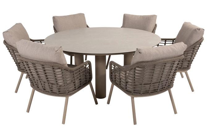 Donato Ø160 cm met 6x Puglia low dining latte, 4 Seasons Outdoor, tuincentrumoutlet.com