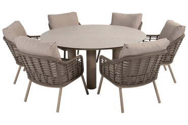 Donato Ø160 cm met 6x Puglia low dining latte, 4 Seasons Outdoor, tuincentrumoutlet.com