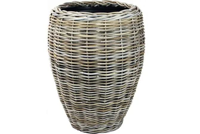 Drypot rotan vaas d48h62cm grijs, Van der Leeden, tuincentrumoutlet.com