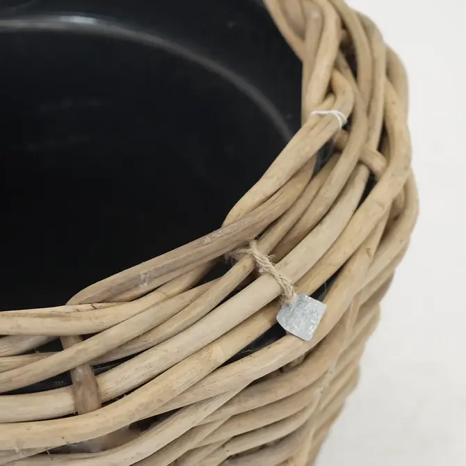 Drypot Sawah Extra Dik Rotan Grijs d68h52cm met dichte inzetpot detail, Van der Leeden, tuincentrumoutlet.com