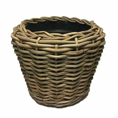 Drypot Sawah Extra Dik Rotan Grijs d83h61cm met dichte inzetpot, Van der Leeden, tuincentrumoutlet.com