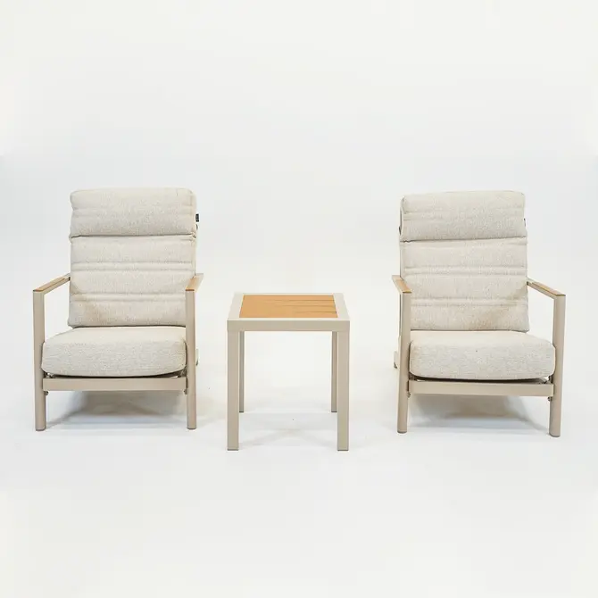 Duoset Hugo beige 2 stoelen met een koffietafel, VITA tuinmeubelen,Tuincentrumoutlet.com
