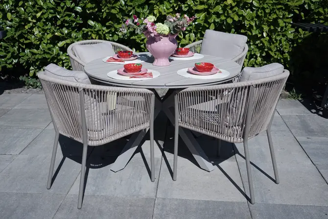 Edison tafel Ø122 cm taupe teak tafelblad, Garden Impressions, tuincentrumoutlet.com