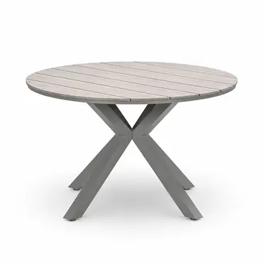 Edison tafel Ø122 cm taupe/teak met 4 Teromos dining stoelen enkele tafel, Garden Impressions, tuincentrumoutlet.com
