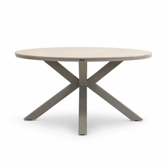 Edison tafel Ø148 cm tafel taupe/teak met 5 Teromos dining stoelen, Garden Impressions, tuincentrumoutlet.com