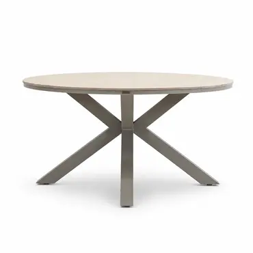 Edison tafel Ø148 cm tafel taupe/teak met 5 Teromos dining stoelen, Garden Impressions, tuincentrumoutlet.com