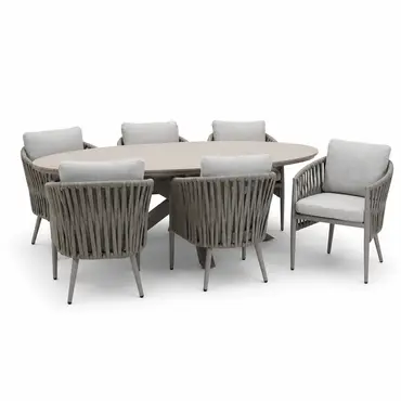 Edison tafel met 6 dining stoelen sfeer 220x115xH75cm, taupeteak, Garden Impressions,  tuincentrumoutlet.com
