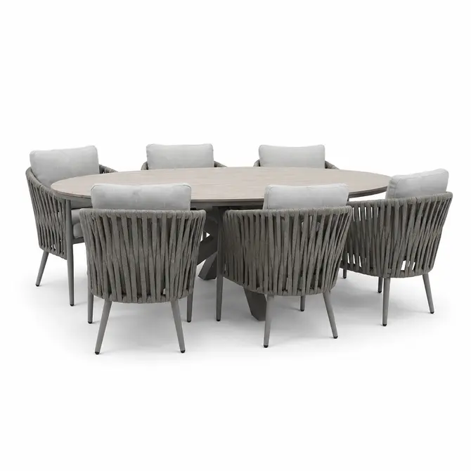 Edison tafel met 6 dining stoelen 220x115xH75cm, taupeteak, Garden Impressions,  tuincentrumoutlet.com
