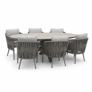 Edison tafel met 6 dining stoelen 220x115xH75cm, taupeteak, Garden Impressions,  tuincentrumoutlet.com