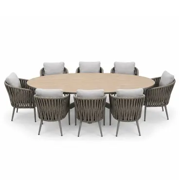 Edison tafel 280x140xH75 cm set, taupe/light teak met 8 Teromos dining stoelen,  Garden Impressions, tuincentrumoutlet.com