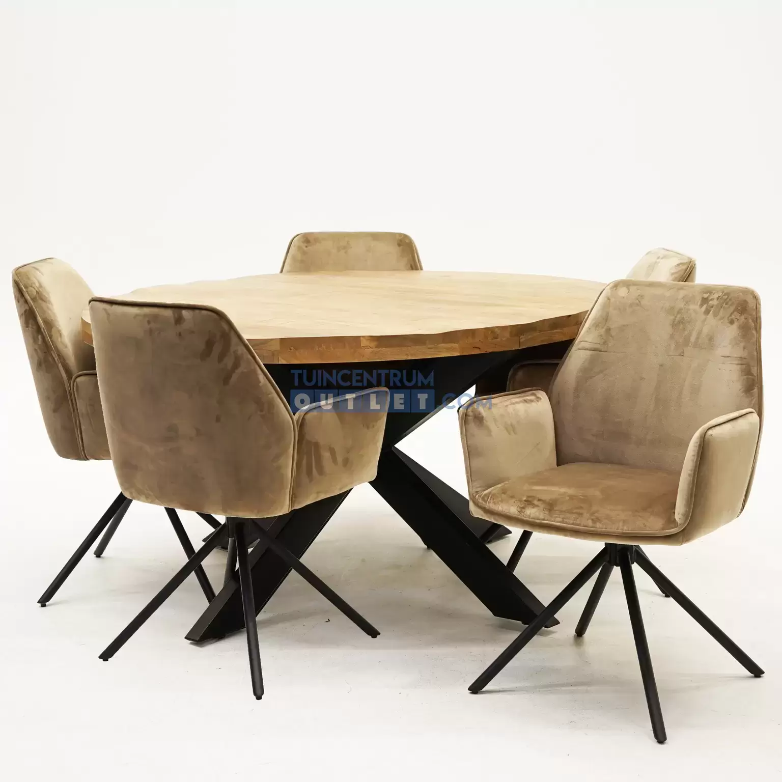 reservoir geroosterd brood Duiker Eetkamertafel Sturdy rond ø140cm + Taupe Nova stoelen - Tuincentrum Outlet