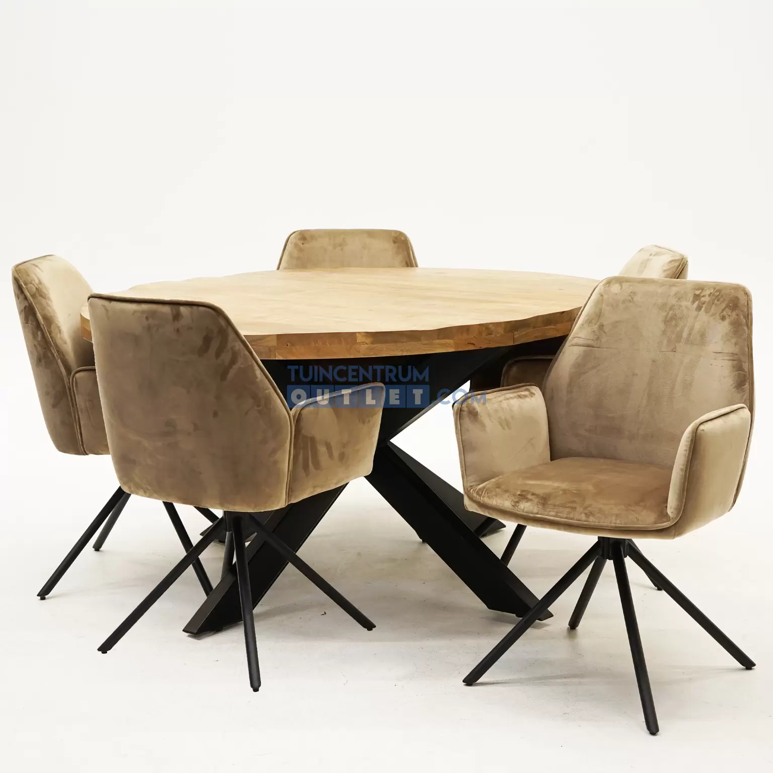 Uluru Makkelijk in de omgang Adelaide Eetkamertafel Sturdy rond ø140cm + Taupe Nova stoelen - Tuincentrum Outlet Uluru Makkelijk in de omgang Adelaide Eetkamertafel Sturdy rond ø140cm + Taupe Nova stoelen - Tuincentrum Outlet