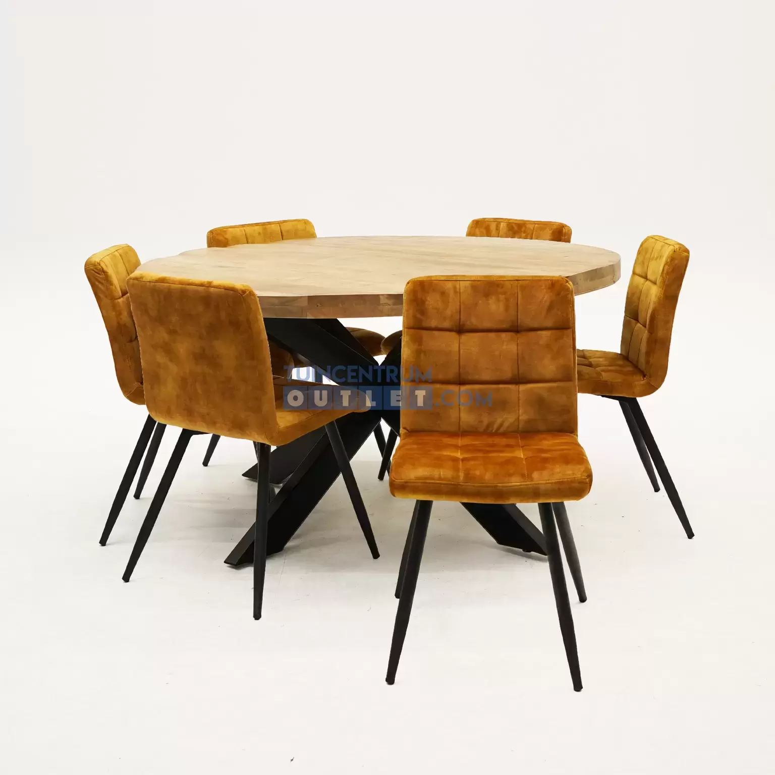 affix symbool Misbruik Eetkamertafel Sturdy rond ø140cm + Okergele Velvet stoelen - Tuincentrum  Outlet