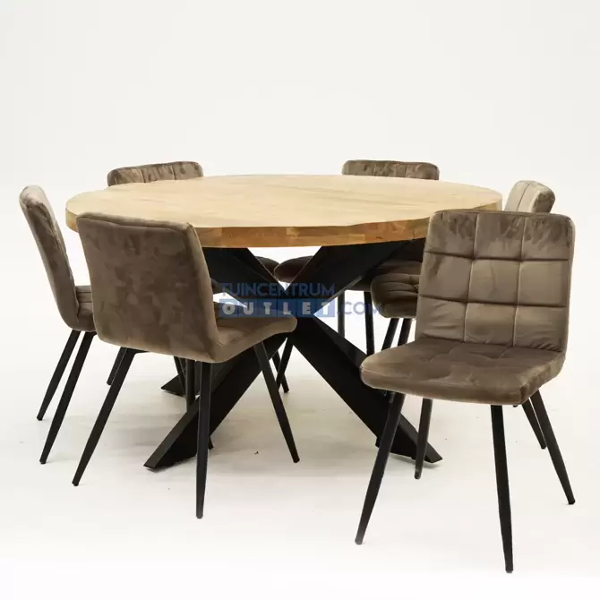 Eettafel Sturdy rond ø140cm Stoel Velvet Taupe 6x, tuincentrumoutlet.com