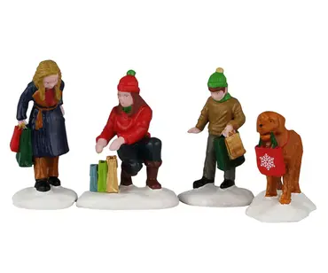Festive holiday shoppers  set of 4