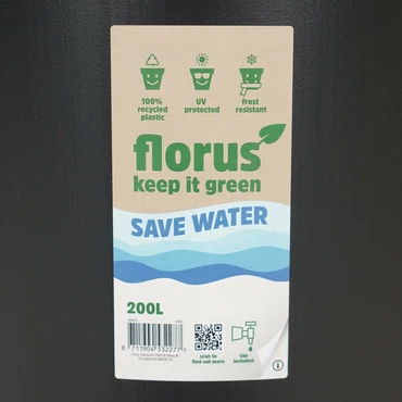 Florus Regenton 200l zwart detail label, Elho, tuincentrumoutlet