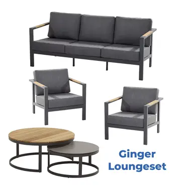 Ginger loungeset met salontafel rond (antraciet), 4 Seasons Outdoor, Tuincentrumoutlet