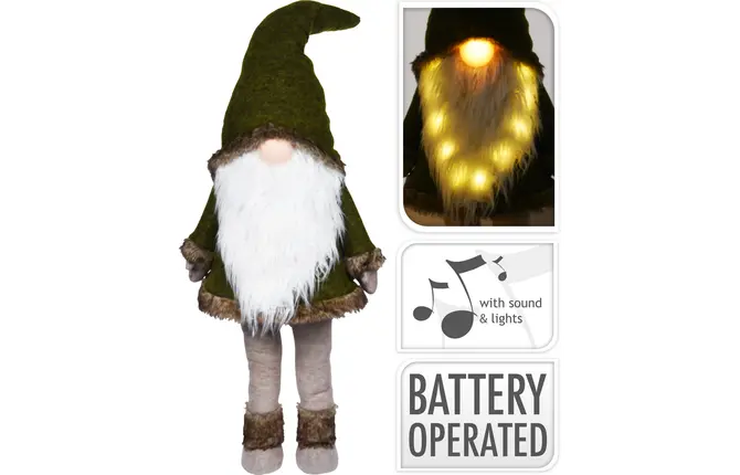 GNOME MET LANGE BAARD EN LED GROEN, Koopman, tuincentrumoutlet