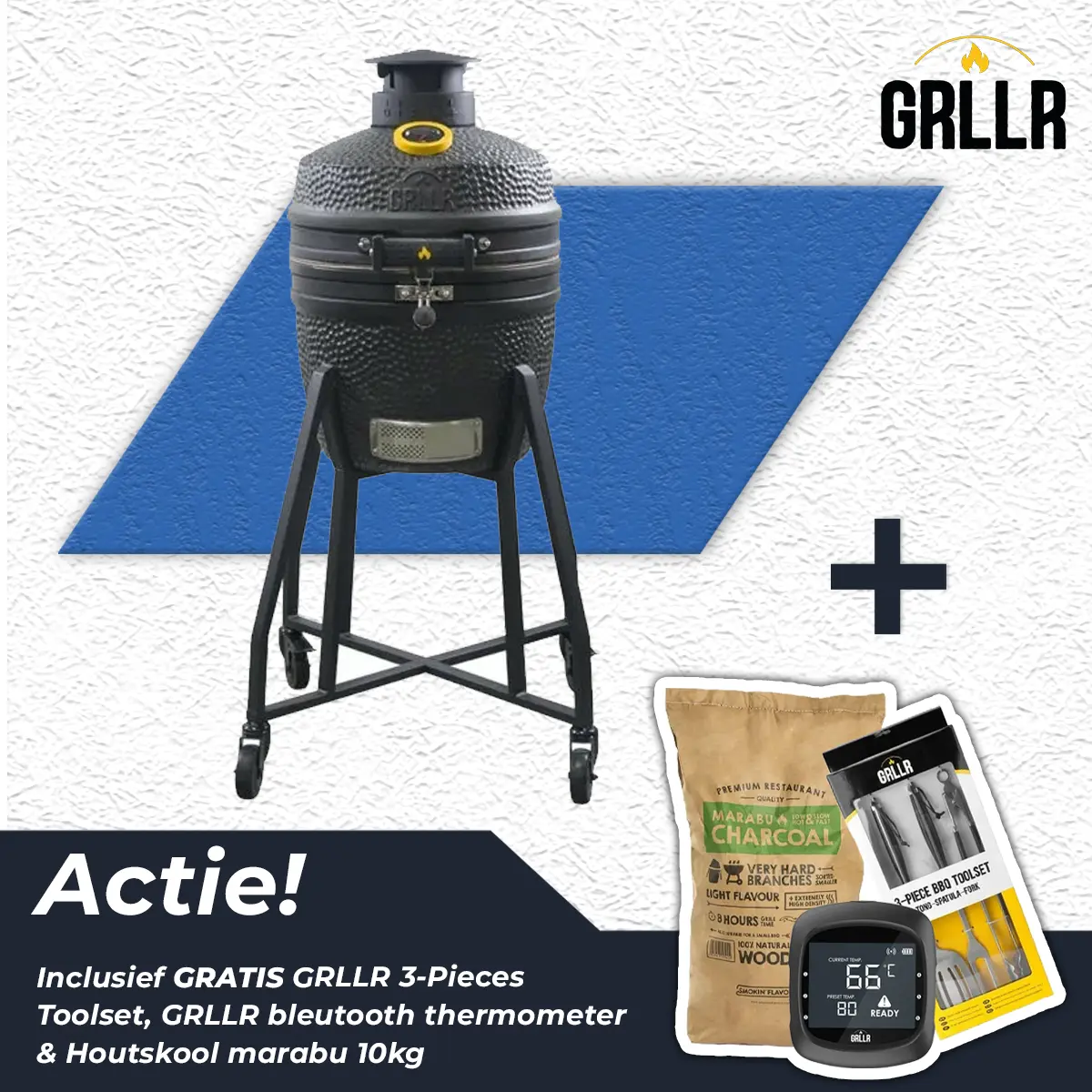 GRLLR Ember Classic 16 Onderstel Charocal Black Kamado BBQ Mat Zwart Trolley Stand afbeelding