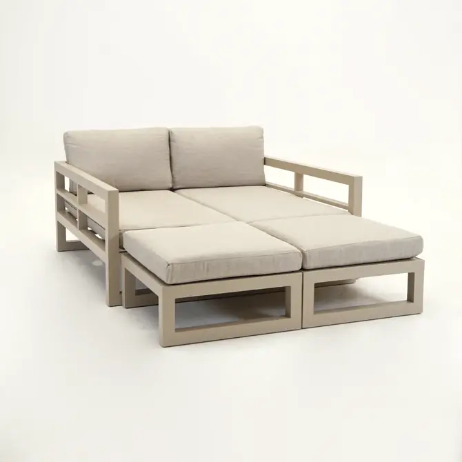 Grosso 4-zits bank + 2x hocker beige voorkant, Vita, Tuincentrumoutlet.com