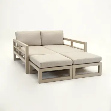 Grosso 4-zits bank + 2x hocker beige voorkant, Vita, Tuincentrumoutlet.com