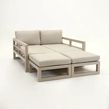 Grosso 4-zits bank + 2x hocker beige voorkant, Vita, Tuincentrumoutlet.com
