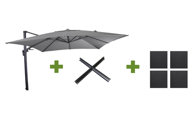 Grote Zweefparasol VirgoFlex Antraciet 3x3m met Kruisvoet en Parasolvoettegels, Lesli Living, Tuincentrum Outlet
