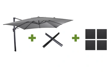 Grote Zweefparasol VirgoFlex Antraciet 3x3m met Kruisvoet en Parasolvoettegels, Lesli Living, Tuincentrum Outlet