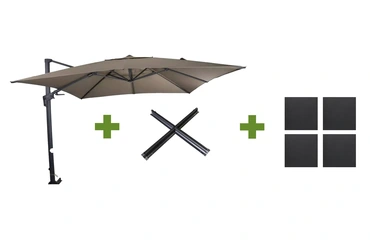 Grote Zweefparasol VirgoFlex Taupe 3x3m met Kruisvoet en Parasolvoettegels, Lesli Living, Tuincentrum Outlet