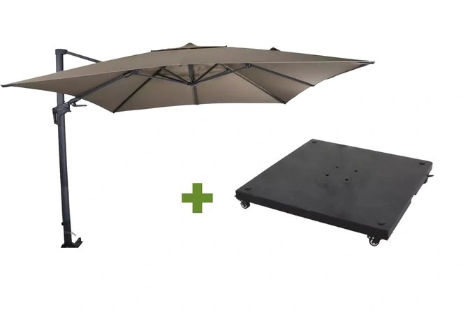 Grote Zweefparasol VirgoFlex Taupe 3x3m met verrijdbare 90kg voet, Lesli Living, Tuincentrum Outlet