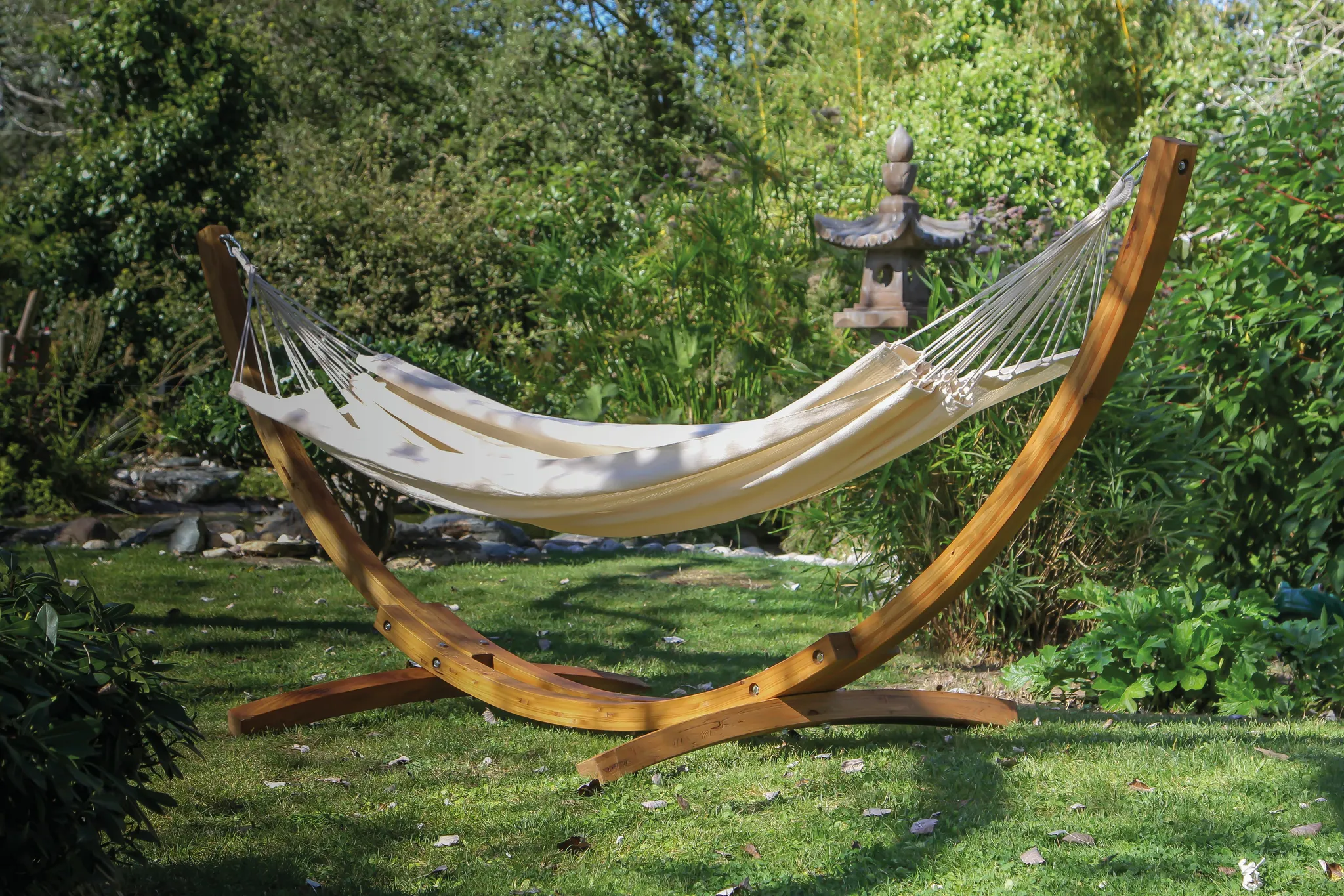 Hangmat Met Houten Onderstel Dallas - 3 Meter Katoenen Doek In Ecru
