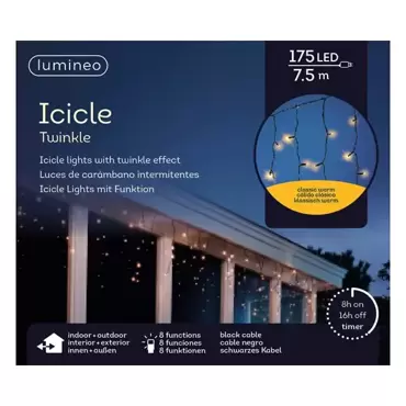 Icicle twinkle led l7.5m klassiek warm, Lumineo, tuincentrumoutlet