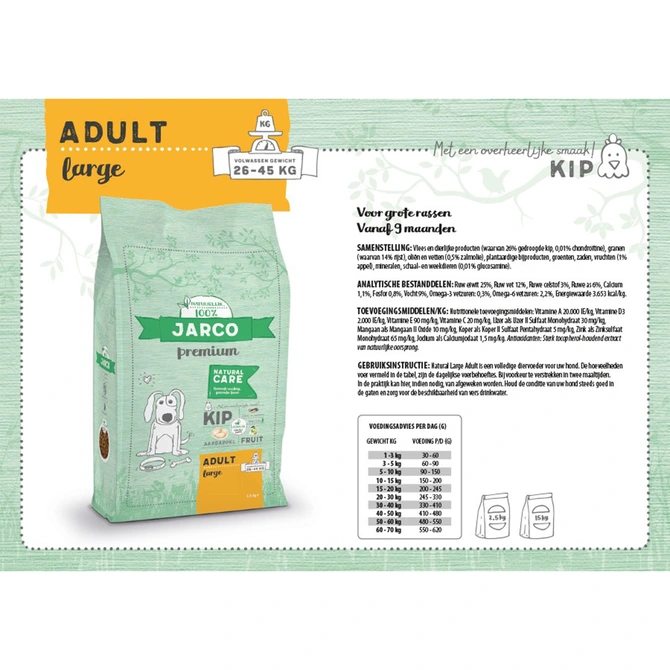Jarco Hondenvoer Large Adult Kip (15 kg) - Voedingsinformatie, Jarco, Tuincentrum Outlet