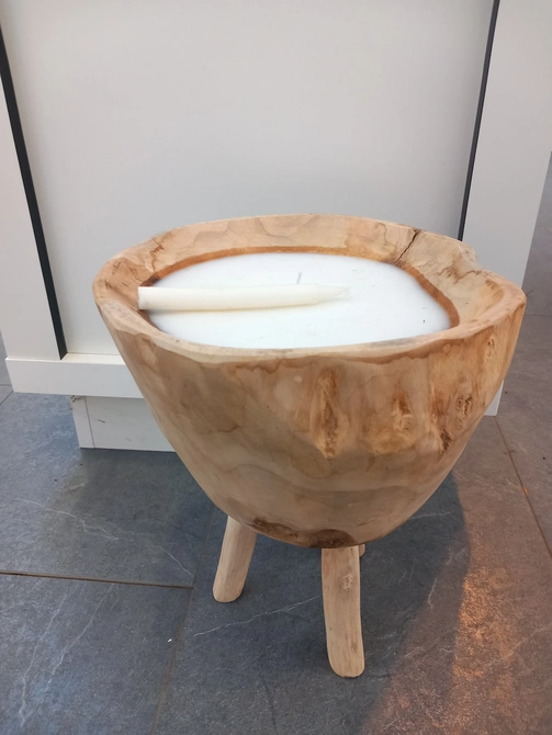 Kaars teak d22h30cm neutraal - afbeelding 1