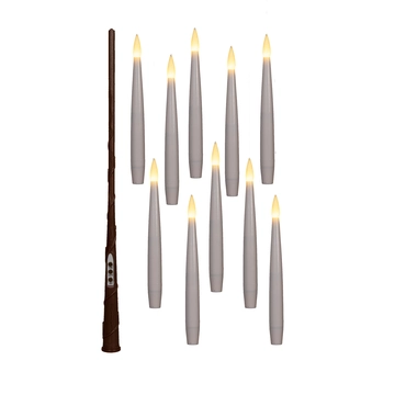KAARS ZWEVEND LED MET TIMER INCLUSIEF TOVERSTOK, DRAAD EN HAKEN 10 STUKS H15CM WIT