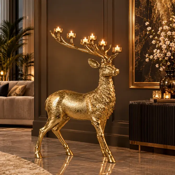Kandelaar bert metaal 74x36x99cm goud sfeer, Countryfield, Tuincentrumoutlet.com