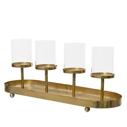Kandelaar ijzer l15b48h12cm chmp/gd, Decoris, Tuincentrumoutlet.com