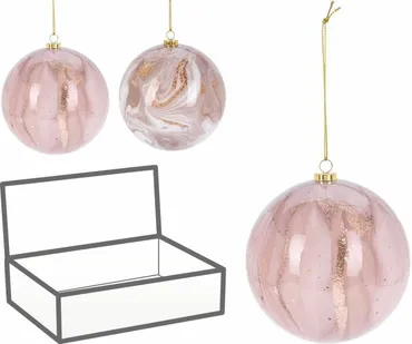 KERSTBAL 8CM MARMER ROZE 2ASS, Koopman, tuincentrumoutlet