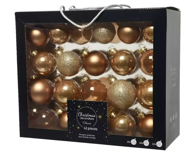 Kerstbal glas mix camelbruin 42st, Decoris, tuincentrumoutlet