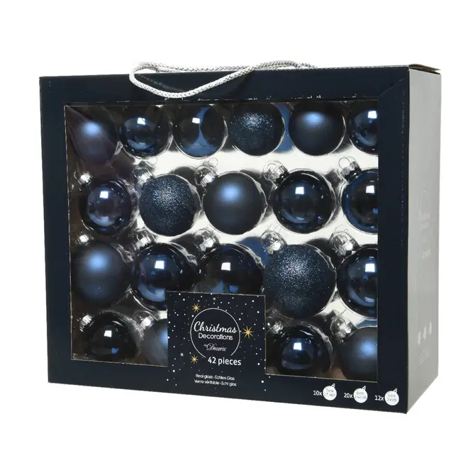 Kerstbal glas mix nachtblauw 42st, Decoris, tuincentrumoutlet