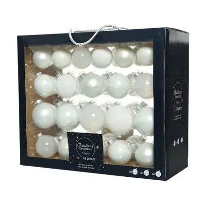 Kerstbal glas mix winterwit 42st, Decoris, tuincentrumoutlet