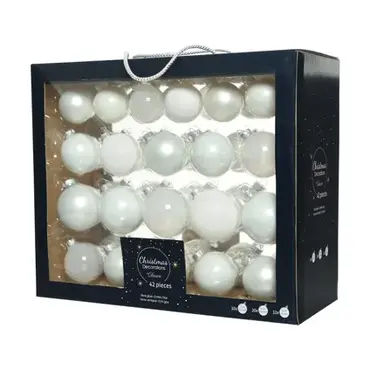 Kerstbal glas mix winterwit 42st, Decoris, tuincentrumoutlet