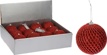 KERSTBAL GLITTER 80MM ROOD, Koopman International, tuincentrumoutlet