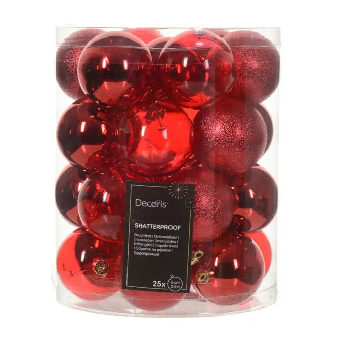 Kerstbal kunststof d6cm krd 25st, Decoris, tuincentrumoutlet