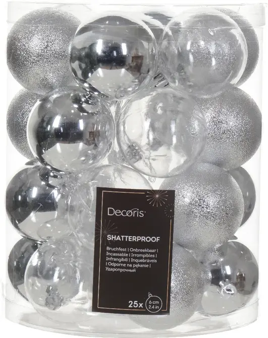 Kerstbal kunststof d6cm zlvr 25st, Decoris, tuincentrumoutlet