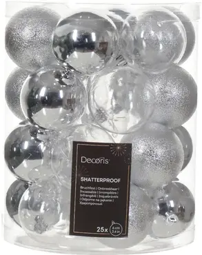 Kerstbal kunststof d6cm zlvr 25st, Decoris, tuincentrumoutlet